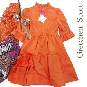 New Gretchen Scott Orange Ruffle Pocketed Dress Sz XS